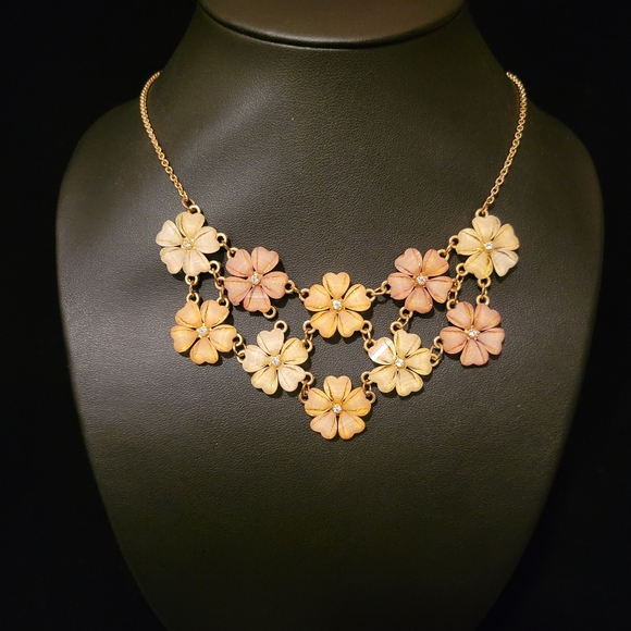 Estate Shimmer Lucite & Rhinestone Floral Necklace - Picture 2 of 5